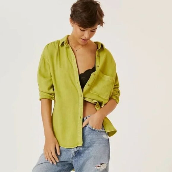 NWT Pilcro Anthropologie Lime The Bo Boyfriend Button Front Shirt - Women's XL - Picture 5 of 14